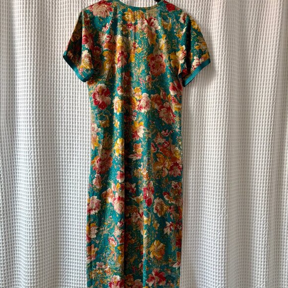 Hana silky teal floral print maxidress/house dress/swim coverup women's medium - Picture 2 of 5